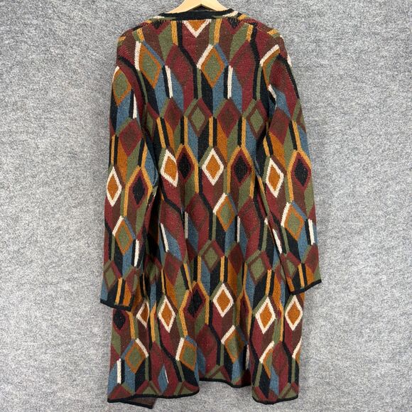 Cotton & Rye Cardigan Women XL Brown Geometric Open Front Long Sleeve Pockets - Picture 2 of 7